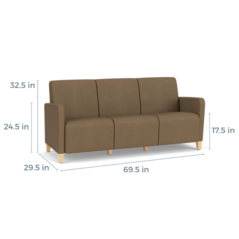 Ravenna Lounge Reception 3 Seat Tandem Seating No Center Arm, Natural Wood, Patriot Plus Taupe