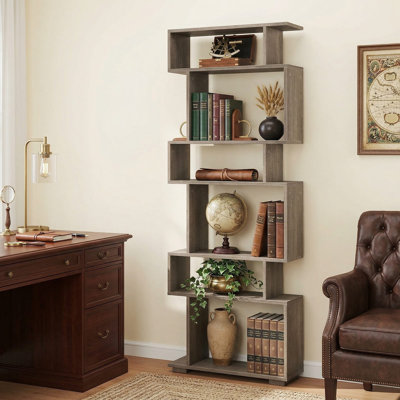 6-Tier Geometric Freestanding Bookshelf, Equipped With 2 Anti-Tipping Kits & Scratch-Resistant Waterproof Surface, Fits Home Office, Living Room, Study