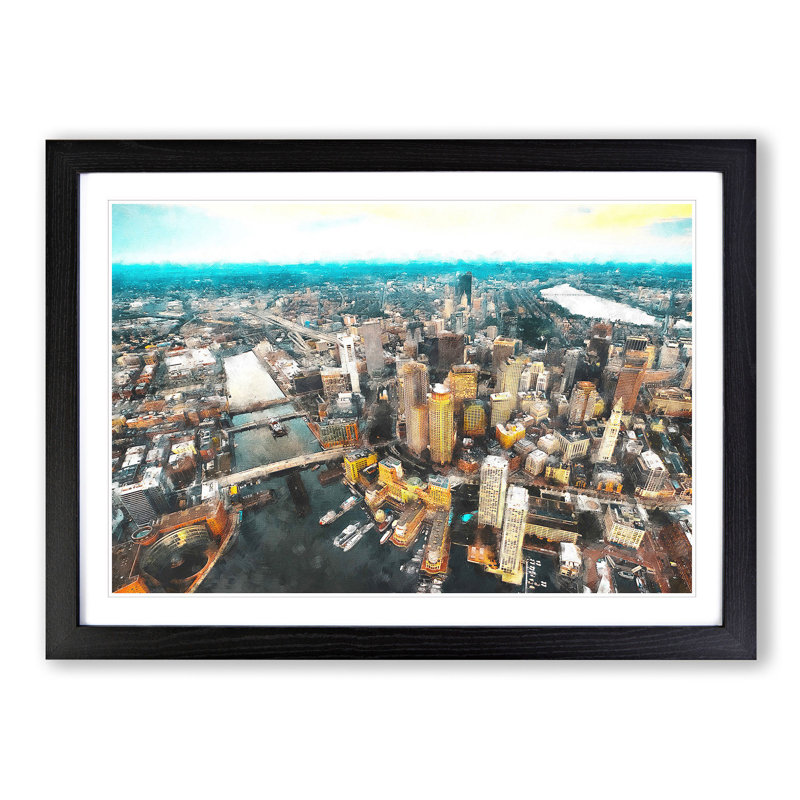 Boston Massachusetts Painting - Single Picture Frame Print on MDF, 33cm H x 45cm W x 2cm D, Black