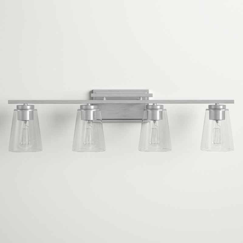 Satin Nickel 4-Light Dimmable Vanity Fixture with Clear Glass Shades
