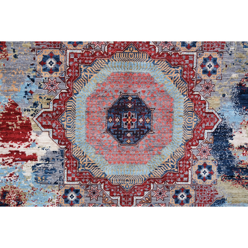 Hand Knotted Wool Area Rug in Gray