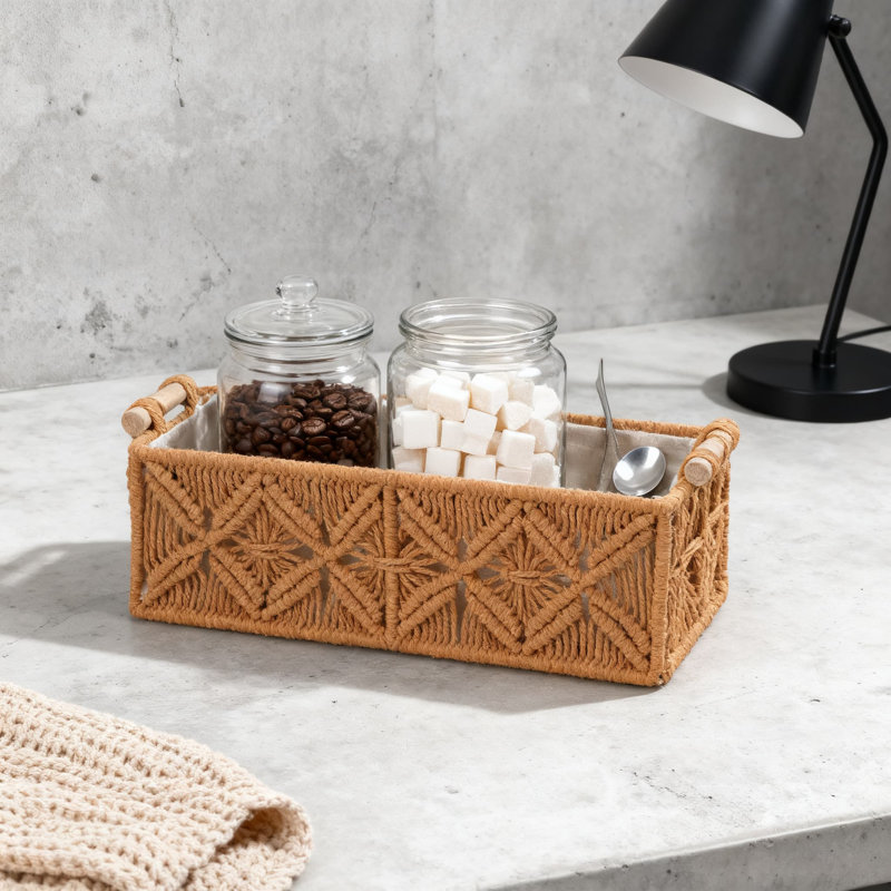 Handwoven Macrame Storage Baskets, Woven Organizer Boxes For Home Decor And Storage Solutions, Brown