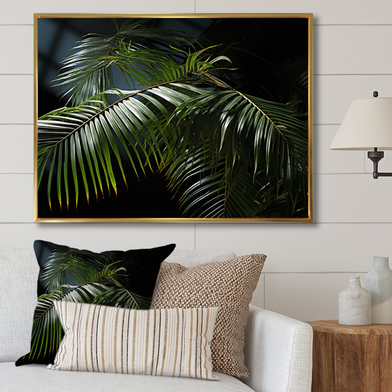 Palmiers symphonie I - impressions murales florales, H 30 po x l 40 po x P 1,5 po, Cadre flottant doré