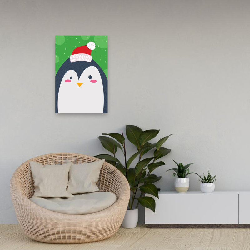 Cute Christmas Penguin Contemporary Bird Penguin Winter Wall Art Print 1 Piece Wrapped Canvas Wall Art, 60.96cm H x 40.64cm W