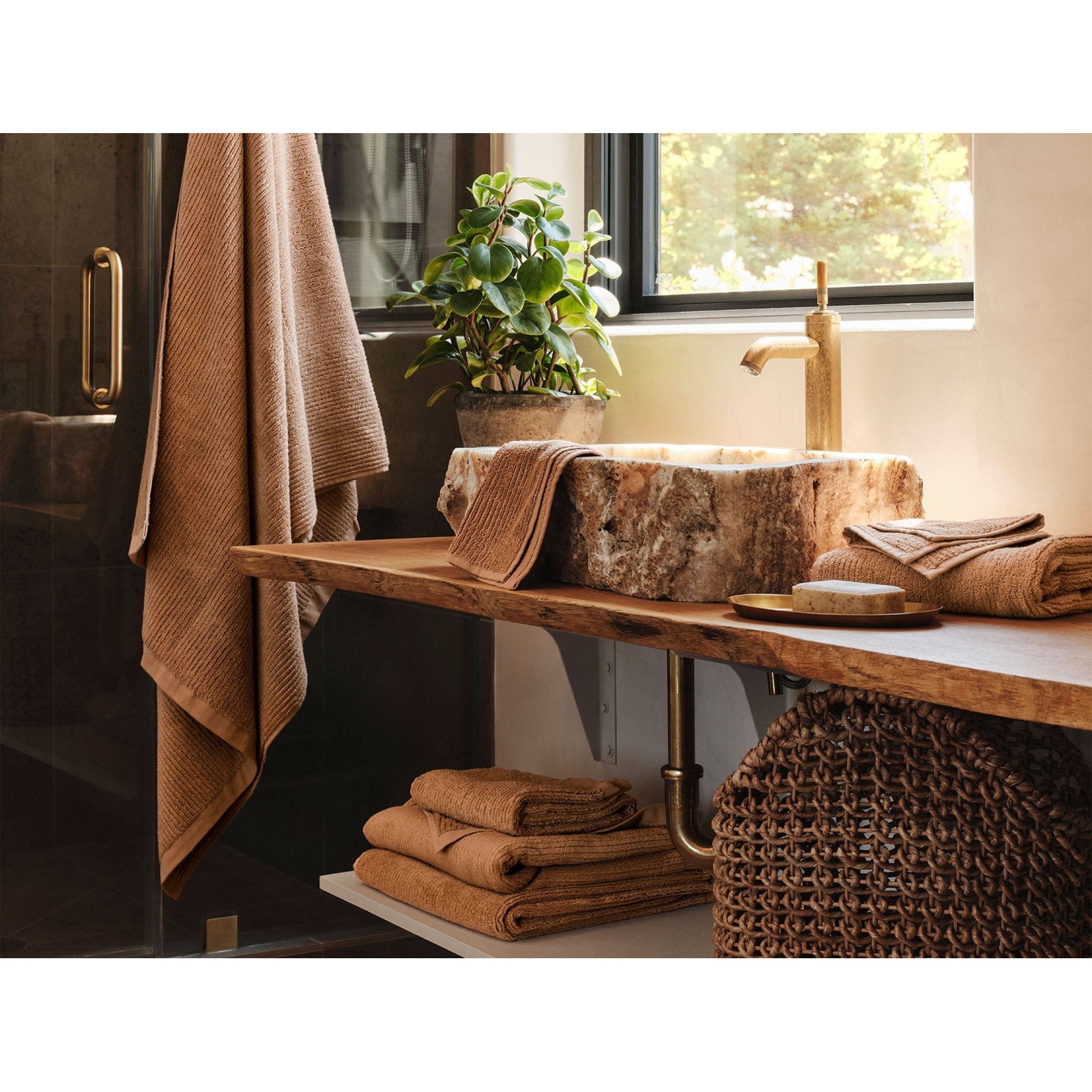 Temescal Organic Ribbed 6pc Towel Set, Ginger