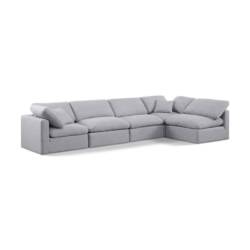 Hinami Upholstered L-Shaped Sectional Reversible, Grey Linen Textured Fabric