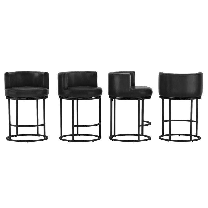 26" Swivel Counter Height Bar Stools With Arms and Footrest, Upholstered Cushion Full-Round Seat, Black