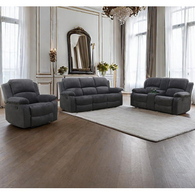 3-Piece Upholstered Manual Reclining Living Room Set with Center Console & Drop-Down Table (Set of 3)