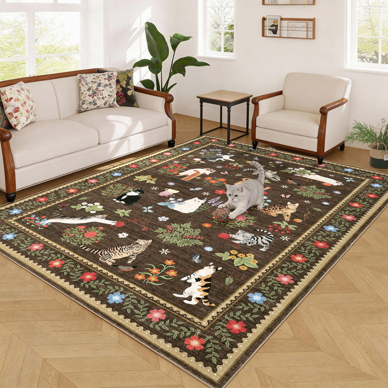 Tapis antidérapant moderne, antidérapant, résistant aux marques, Brun, Rectangle 6 pi x 9 pi