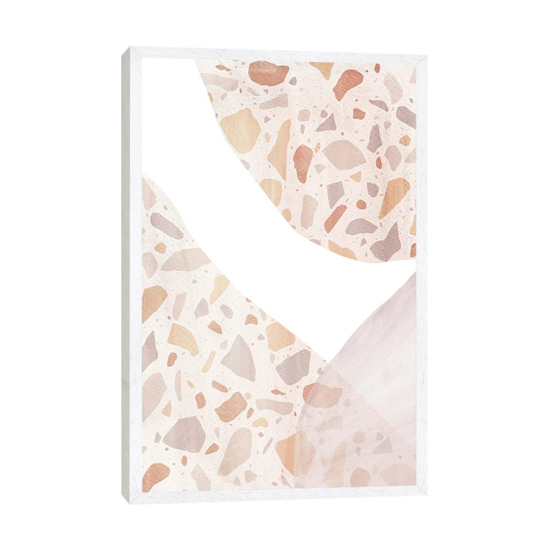 Abstract Terrazzo Shapes by Whales Way - Painting on Canvas, 152.4cm H x 101.6cm W x 3.81cm D, White Framed