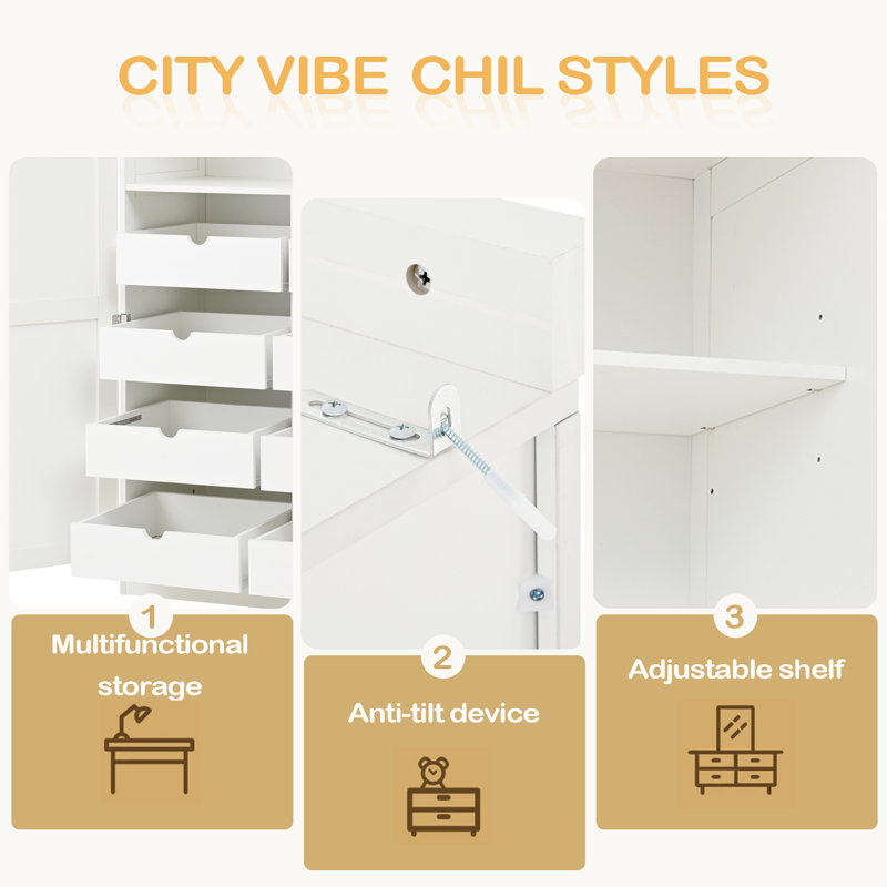 Armoire de cuisine autoportante, armoire de rangement haute avec 4 portes, 2 tablettes de porte, 8 plateaux coulissants et tablette réglable pour la salle à manger