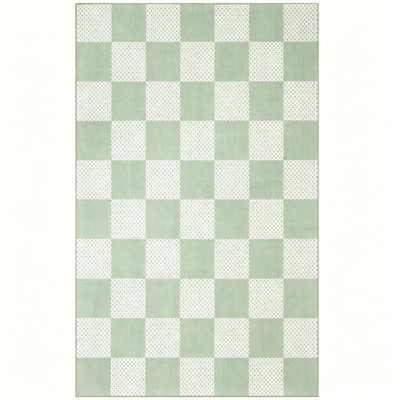 Modern Retro Checkered Pattern Area Rug in Sage Green/Cream