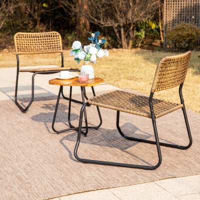 3-Piece Stackable Rattan Patio Set with Weather-Resistant Chairs & Acacia Wood Side Table by Bay Isle Home