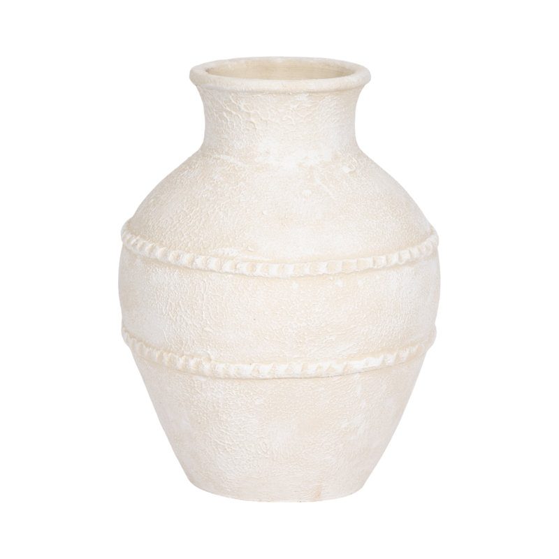 Vase traditionnel en terre cuite, terre cuite, H 14 po x l 11 po x P 11 po, Ivoire ivoire