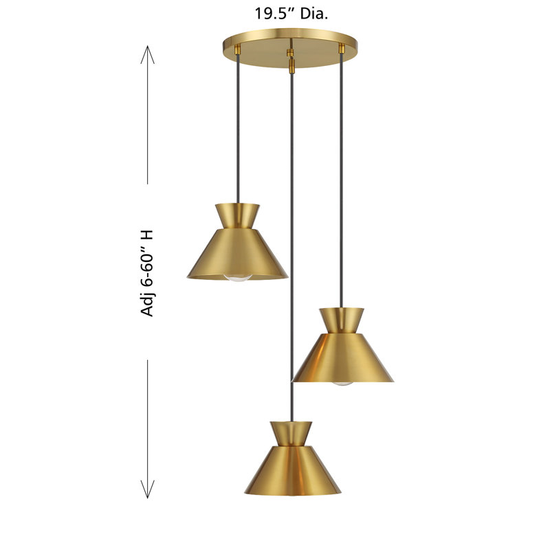 Lustre multi-points 3 lumières Nyjia, Laiton naturel