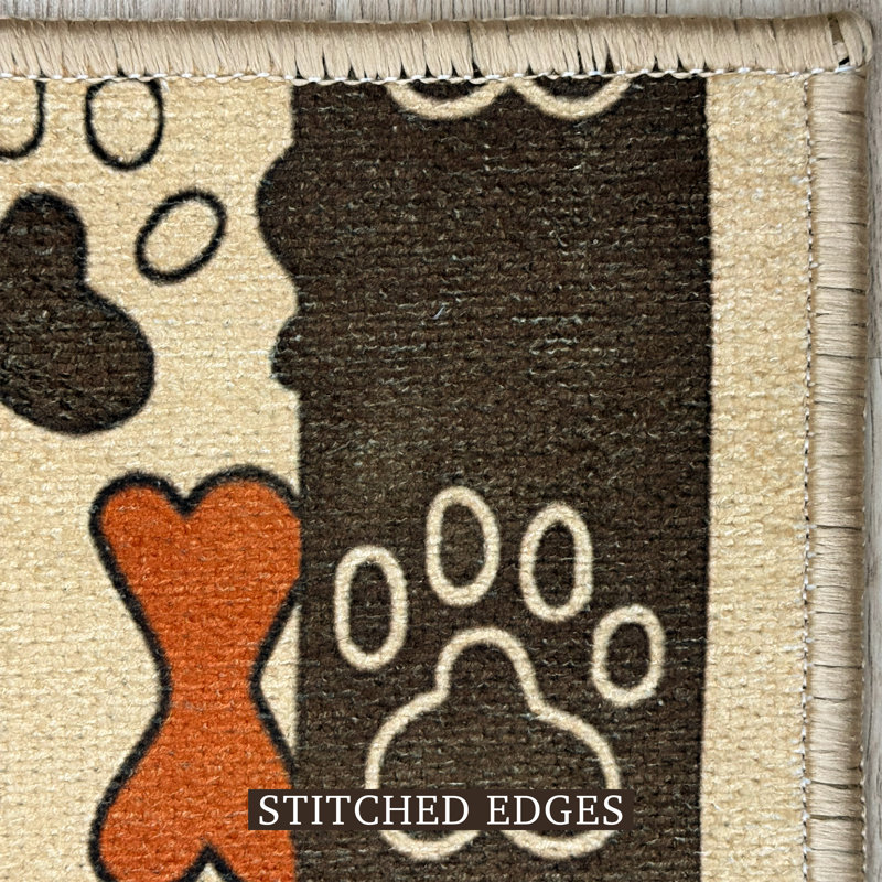 Custom Size Anti Slip Pet Paw and Bone Beige Design Runner Rug by Feet, Rectangle 2'2" x 4'