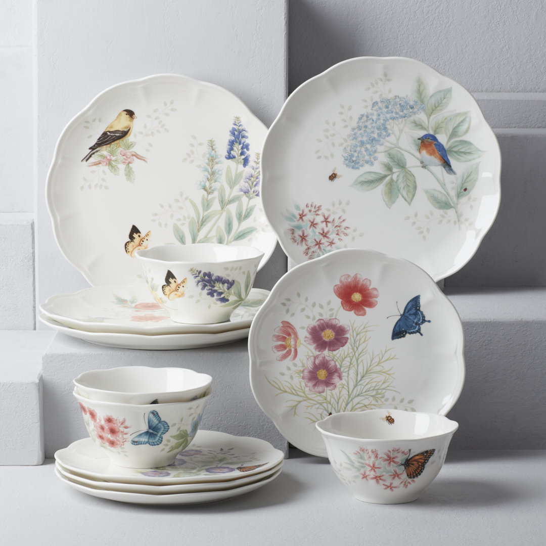 Butterfly Meadow Flutter 12-Piece Dinnerware Set Lenox