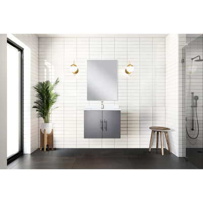 Meuble-lavabo simple 24 po X 22 - Comptoir en quartz blanc, 18 miroirs, fermeture en douceur, dommages avec comptoir et miroir spacieux, style moderne