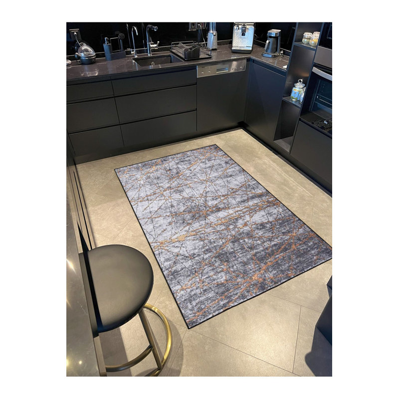 Siesta Shaped Patterned Woven Base Washable Rug, Rectangle 4'7" x 6'7" Rug Pad Included
