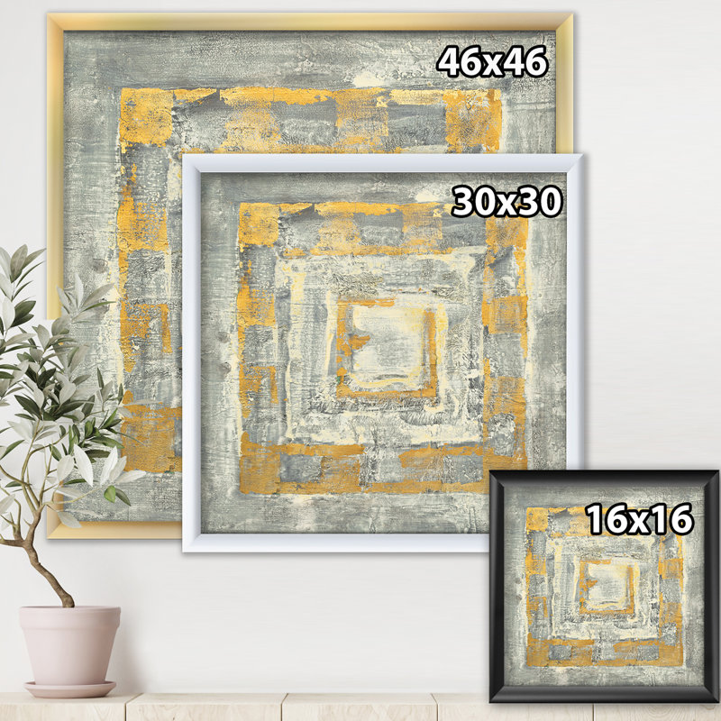 «Gold Glam on Grey Tapisserie I», reproduction sur toile encadrée, H 30 po x l 30 po x P 1 po, Cadre noir