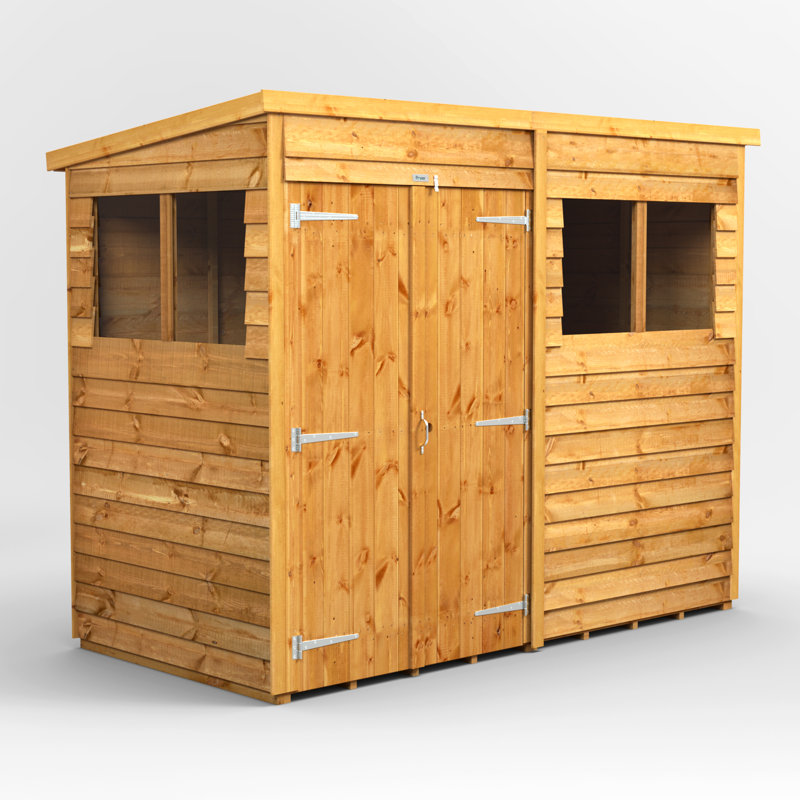 Powersheds Timber Overlap Pent Garden Shed, Double Doors