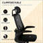 Chaise de bureau en filet, chaise de bureau avec accoudoirs rabattables, appui-tête rotatif, support lombaire réglable