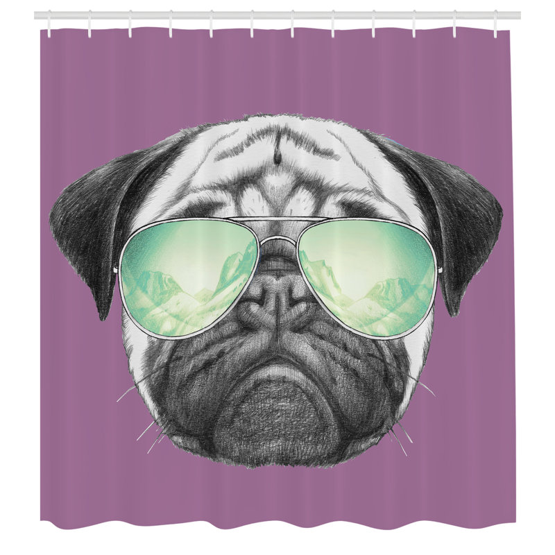 Pug Shower Curtain Set + Hooks, 70"H x 69"W, Pale Fuchsia