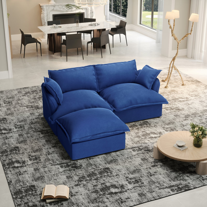 Canapé rembourré modulaire en forme de L pour salon Rinny, Bleu