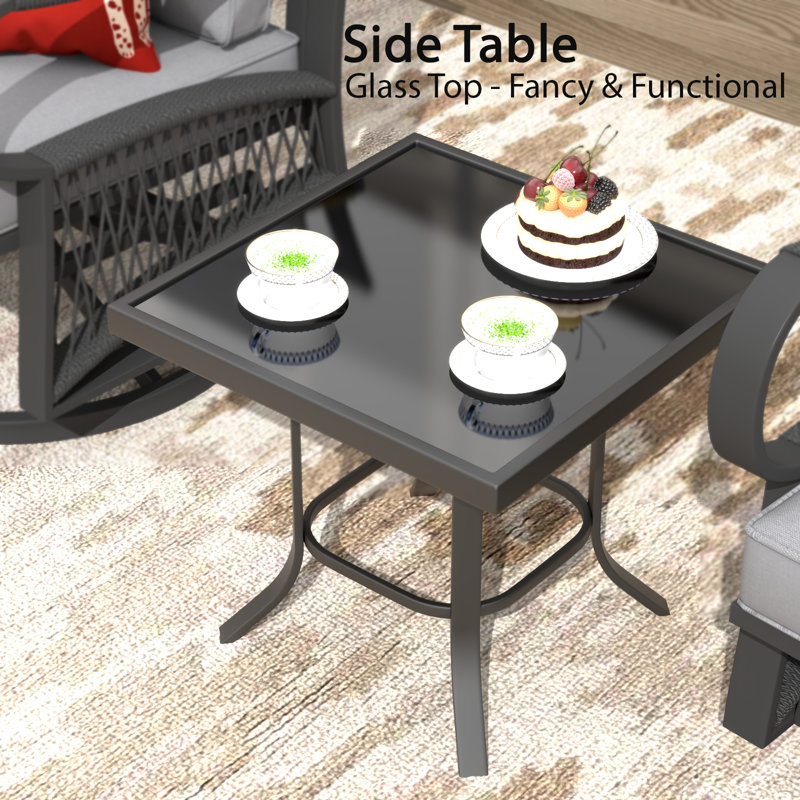 Ensemble de chaises de patio 3 pièces pivotantes avec table d'appoint, ensemble de conversation en métal pour 2 personnes