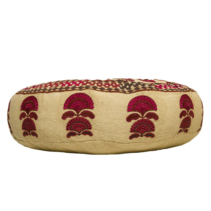 Coussin brodé rond en coton, H 20 po x l 20 po, Abstrait rouge