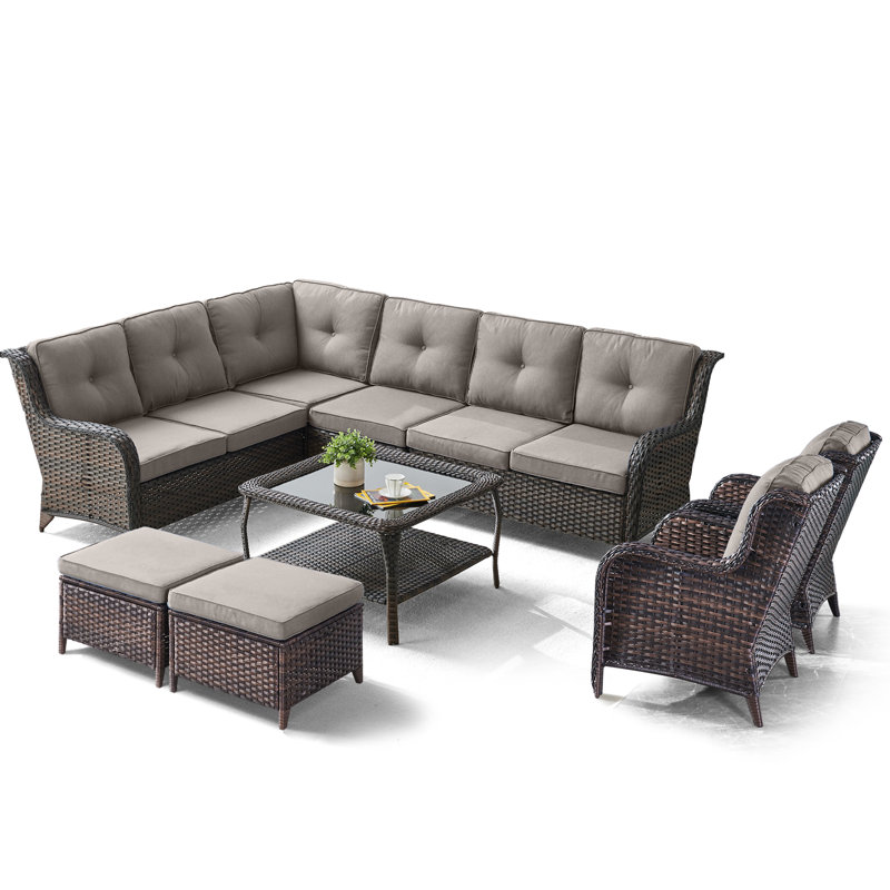 Schutt Wicker Patio Conversation Set with Cushions, Brown Frame/Gray Cushion