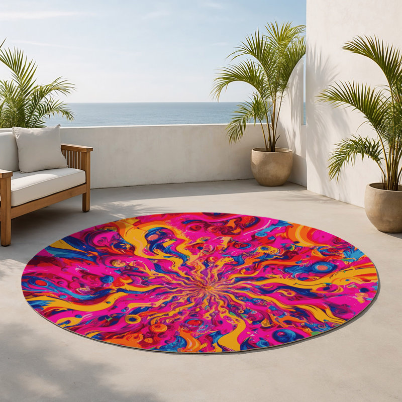 Tapis intérieur et extérieur Fractal Flow, Rond 5 pi