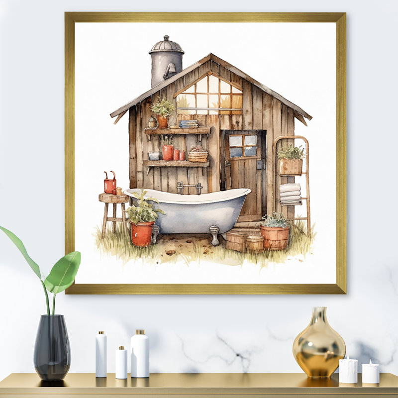 «Natural Bathroom Decor XXXV», reproduction d'art sur toile, Cadre doré à une seule photo, H 16 po x l 32 po x P 1 po