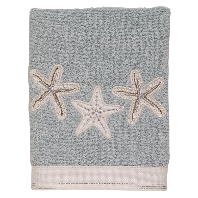 Sequin Shells Embroidered Cotton Hand Towel in Light Blue