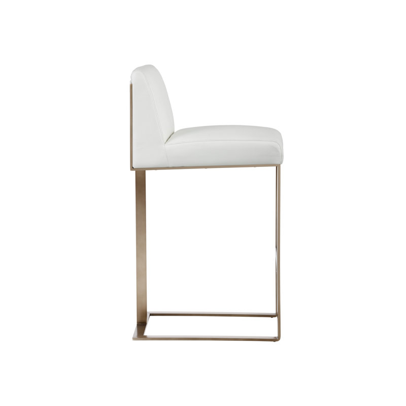 Dean Bar & Counter Stool, White Faux Leather, Counter Stool (26" Seat Height), Antique Brass