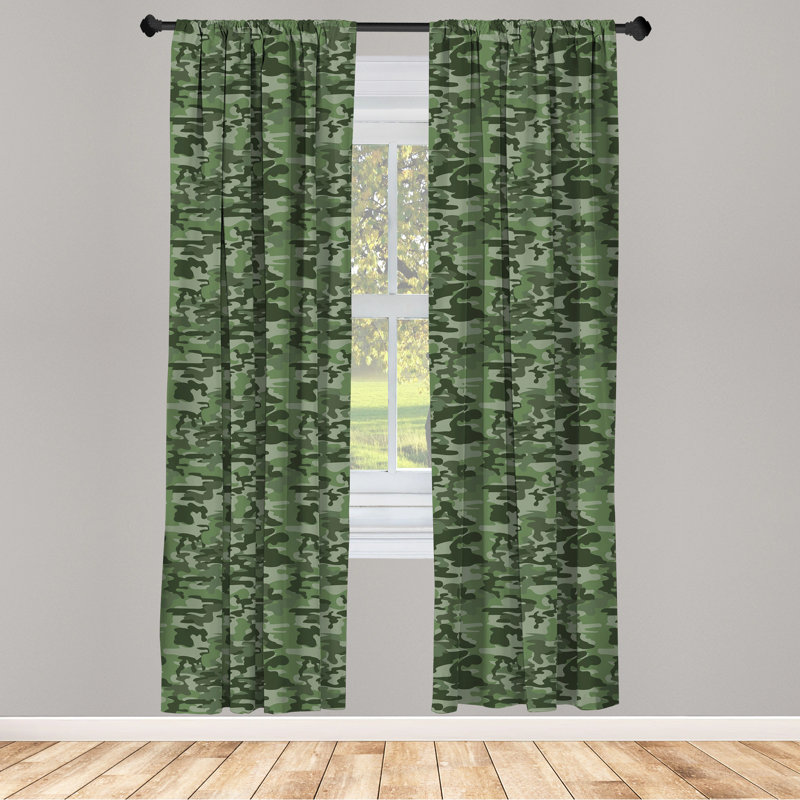 Forest Green Camouflage Polyester Rod Pocket Curtain Panels, 28" x 63"