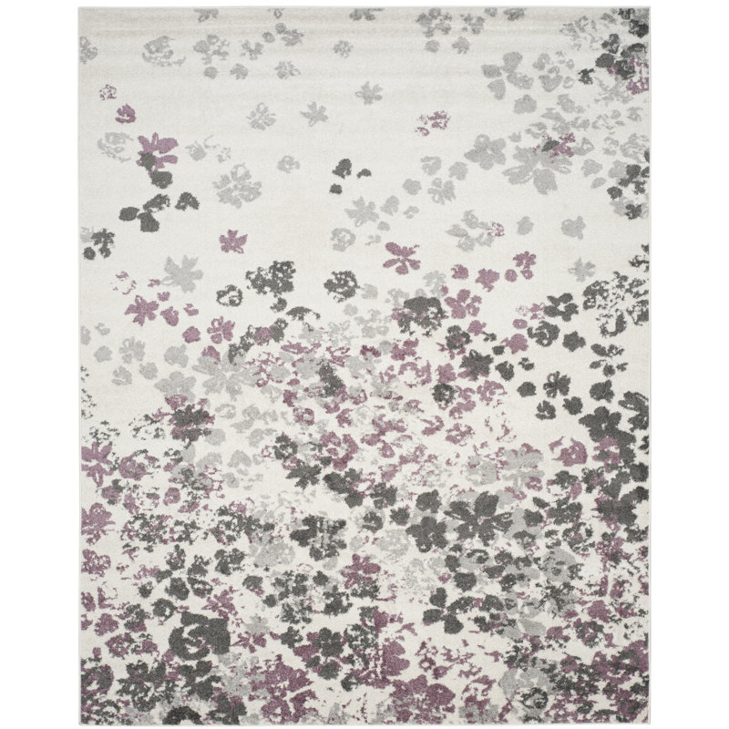 Tapis ivoire / gris / mauve à motif floral Makeba, Rectangle 8 pi x 10 pi