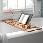Gardner Bamboo Bathtub Tray - Wood Bath Caddy with Book, Phone, or Tablet Rest, Cup Holder, and Extended Sides for Bath Accessories by Home-Complete