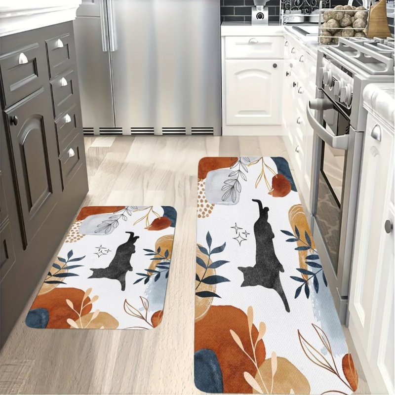 Tapis de cuisine à motif de chats Boho, bleu orange, 2 pièces