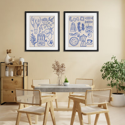 Mediterranean Kitchen Simplicity 2pc Framed Print Under Glass Set, design by Camila Juncos