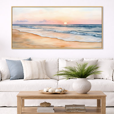 Art mural plage tropicale, toile Ocean Ripple, lever de soleil sur la plage tranquille