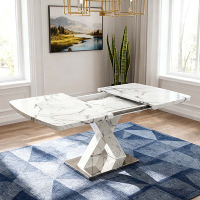 Table de salle à manger rectangulaire moderne extensible avec pieds robustes en forme de X, pour une utilisation polyvalente à la maison
