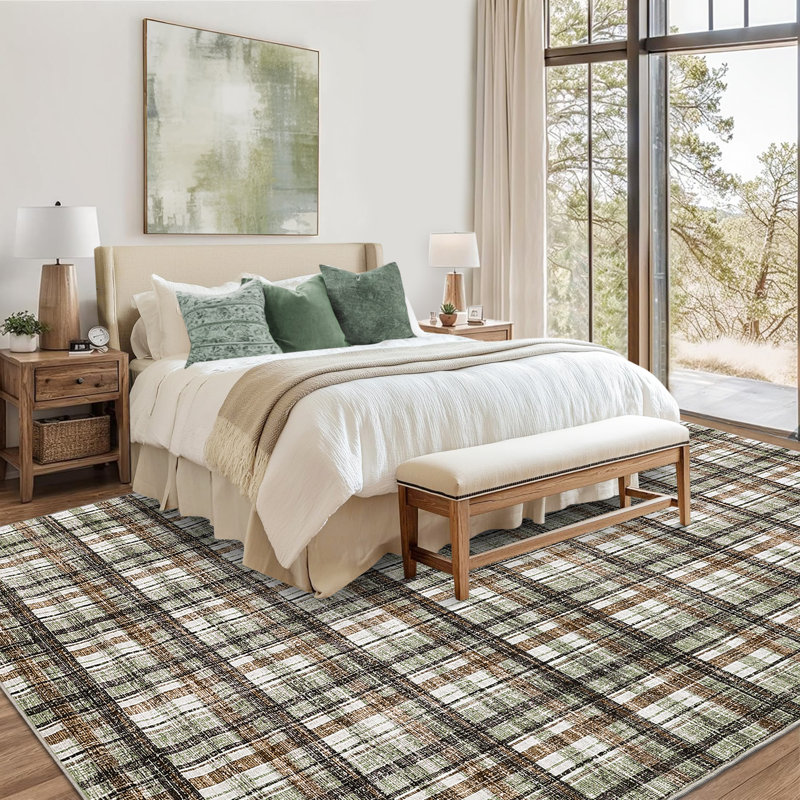 Plaid Machine Washable Runner Rugs 2x6 Farmhouse Hallway Rugs Non Slip Kitchen Runner Rugs Soft Ultra Thin Area Rugs for Bedroom Throw Rug for Entryway
