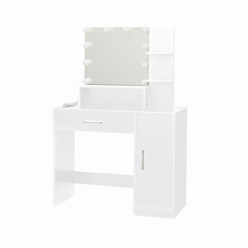 Roianne 1 Drawer Dressing Table Set with LED Mirror, White