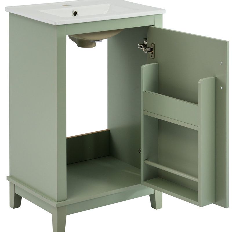 Armoire de meuble-lavabo moderne 20 po, lavabo en céramique, Vert, Gold