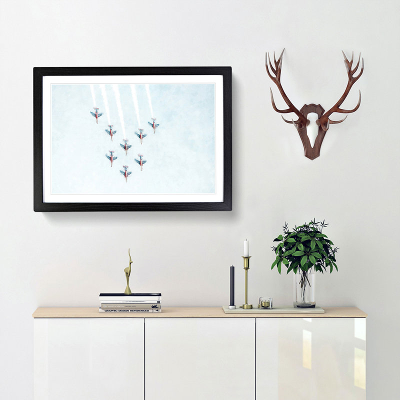 Plane Aerobatics - Framed Print, 24cm H x 33cm W x 2cm D, Black Framed