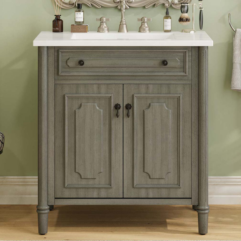 Meuble-lavabo de salle de bain avec lavabo, Gris classique