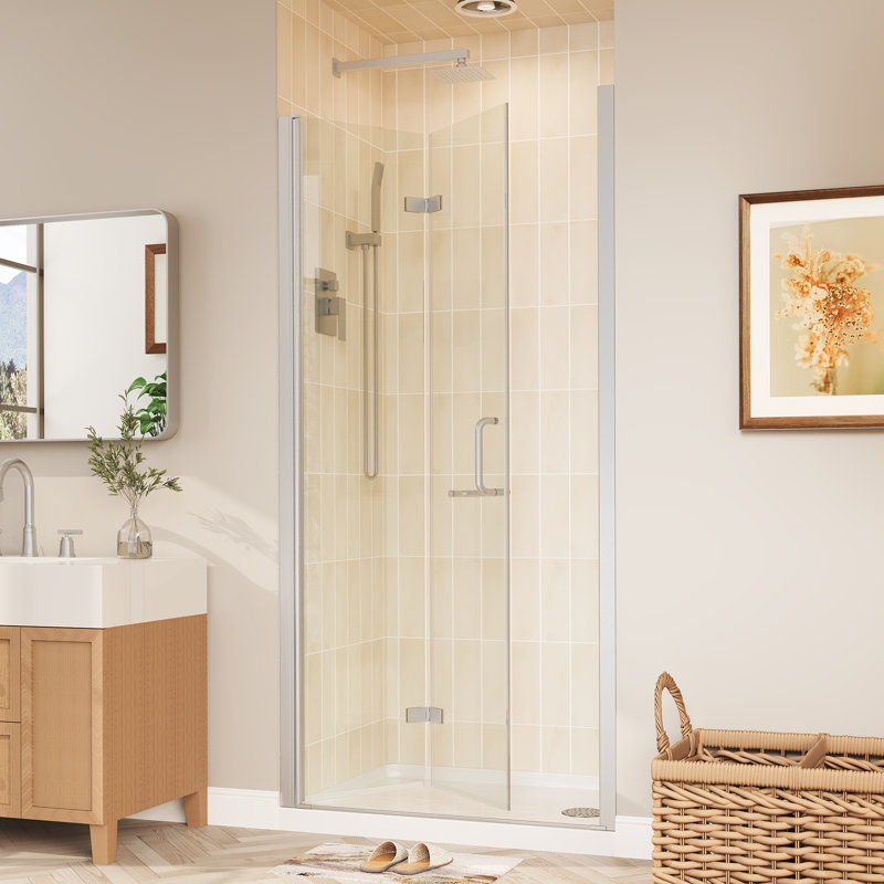 Space-Saving Bi-Fold Frameless Shower Door With Sleek Chrome Finish & Clear Glass, 36" x 72"