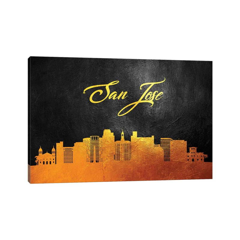 San Jose California Gold Skyline by Adrian Baldovino - Wrapped Canvas Print, 66.04 cm H x 45.72 cm W x 1.91 cm D