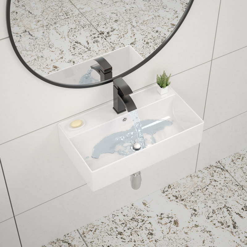 Lavabo de salle de bain mural rectangulaire en céramique avec trou pour robinet L 21 po x l 12 po